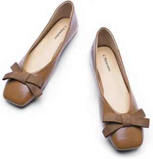 C.Paravano Women's Flats with Bowknot | Comfortable Square Toe Ballet Flats | Casual Slip On Flat Shoes | Women Dress Shoes for Walking Wedding Work Office