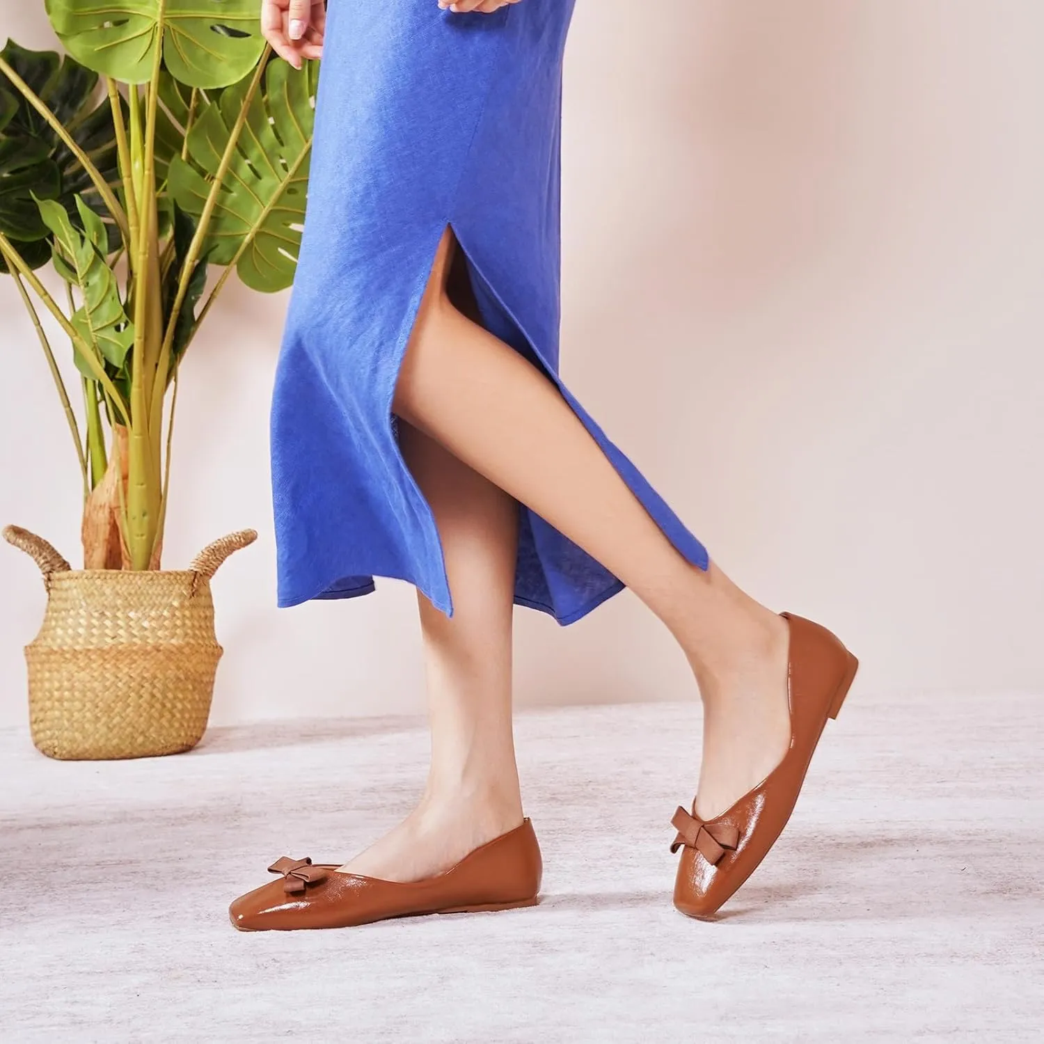 C.Paravano Women's Flats with Bowknot | Comfortable Square Toe Ballet Flats | Casual Slip On Flat Shoes | Women Dress Shoes for Walking Wedding Work Office