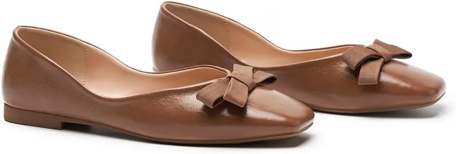 C.Paravano Women's Flats with Bowknot | Comfortable Square Toe Ballet Flats | Casual Slip On Flat Shoes | Women Dress Shoes for Walking Wedding Work Office