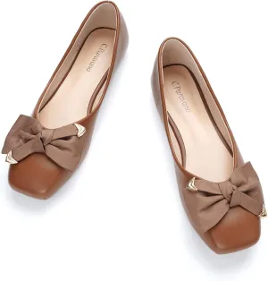 C.Paravano Women's Flats with Metallic Bow | Casual Square Toe Ballet Flats | Comfortable Slip On Flat Shoes | Women Dressy Shoes for Walking Wedding Work Office