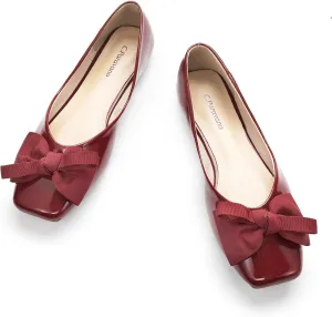 C.Paravano Women's Shoes with Bow | Casual Slip On Ballet Flats | Comfortable Square Toe Walking Shoes | Women Dressy Flats for Wedding Work Business Office