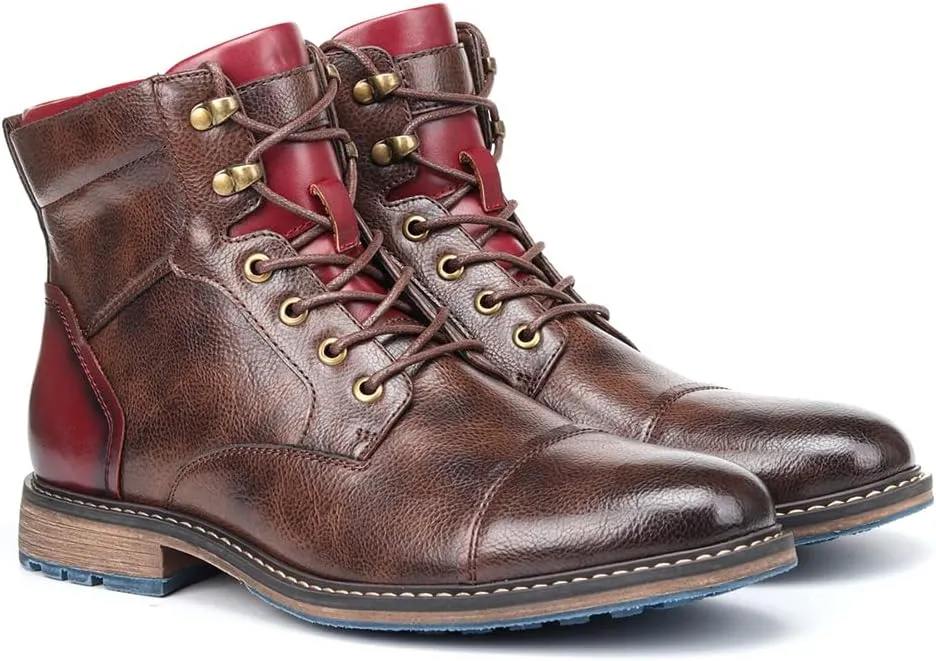 CrazycatZ Men's Military Motorcycle Combat Military Boots Biker Boots High Top Sneaker PU Leather