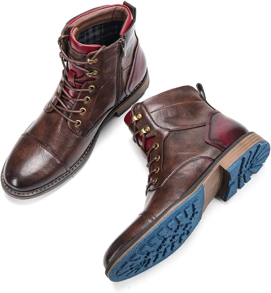 CrazycatZ Men's Military Motorcycle Combat Military Boots Biker Boots High Top Sneaker PU Leather