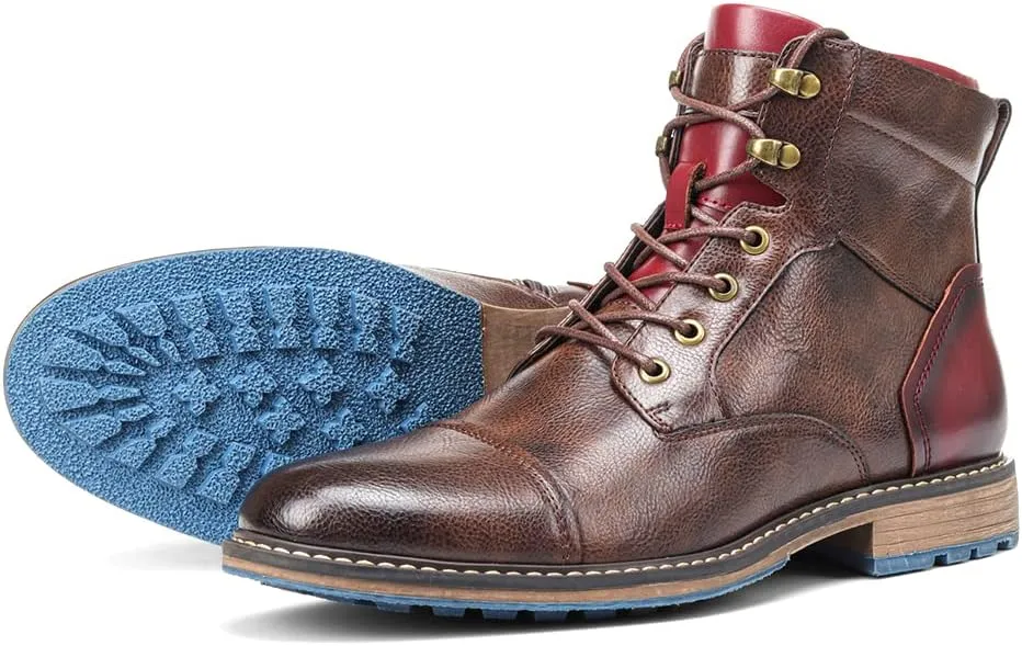 CrazycatZ Men's Military Motorcycle Combat Military Boots Biker Boots High Top Sneaker PU Leather
