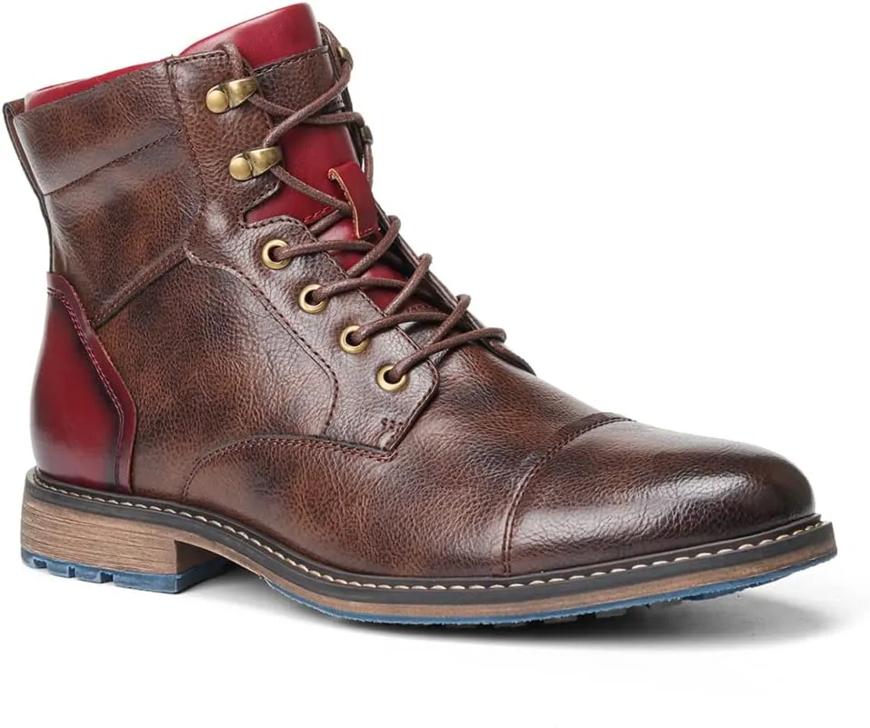 CrazycatZ Men's Military Motorcycle Combat Military Boots Biker Boots High Top Sneaker PU Leather