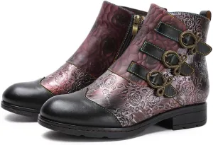 CrazycatZ Women Leather Ankle Leather Colorful Boots Vintage Colorful Sport Boots