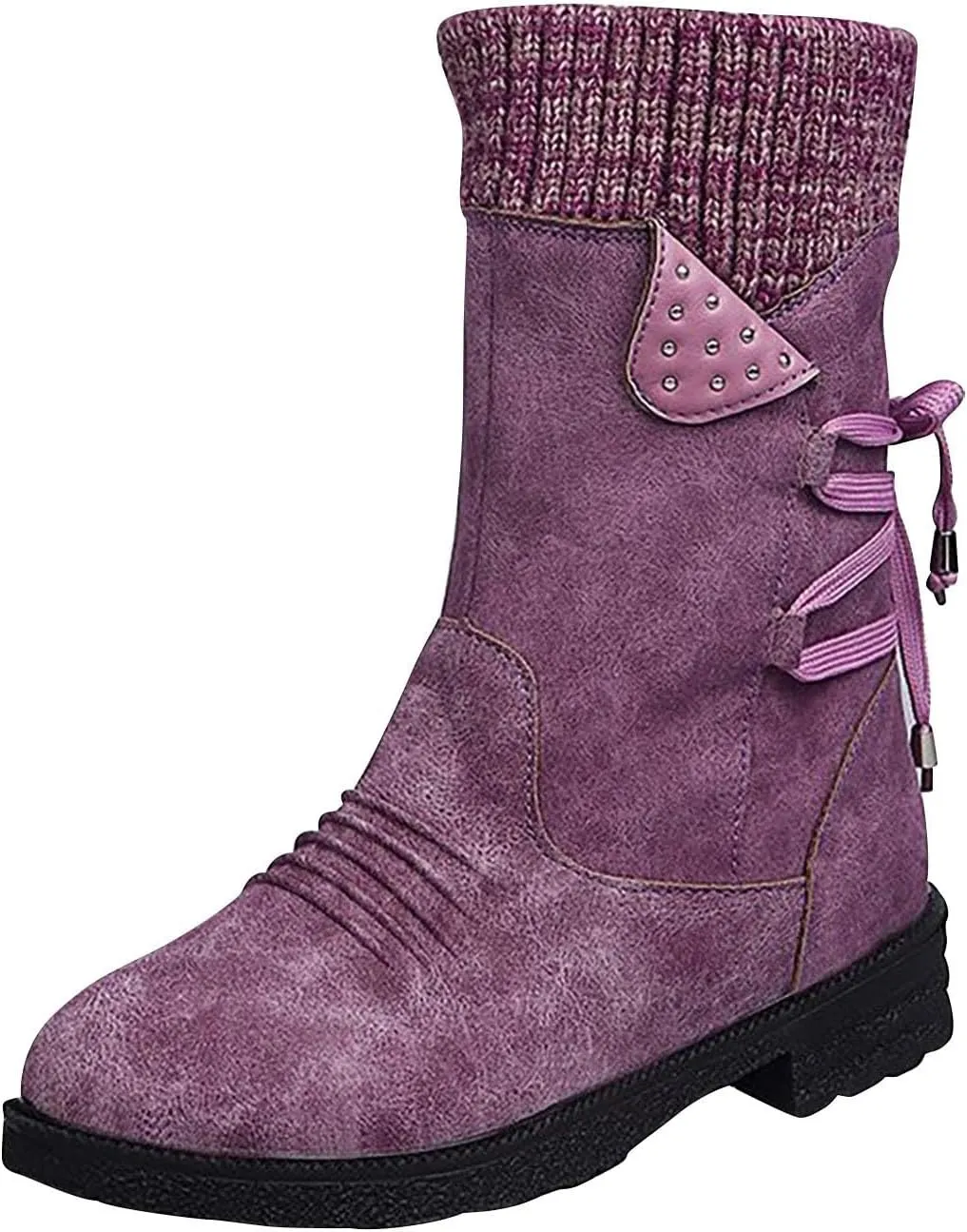 Ctreela Sock Top Boot for Women Fashion Short Combat Boots Slip On Booties with Side Zipper Low Heel Winter Ankle Booties
