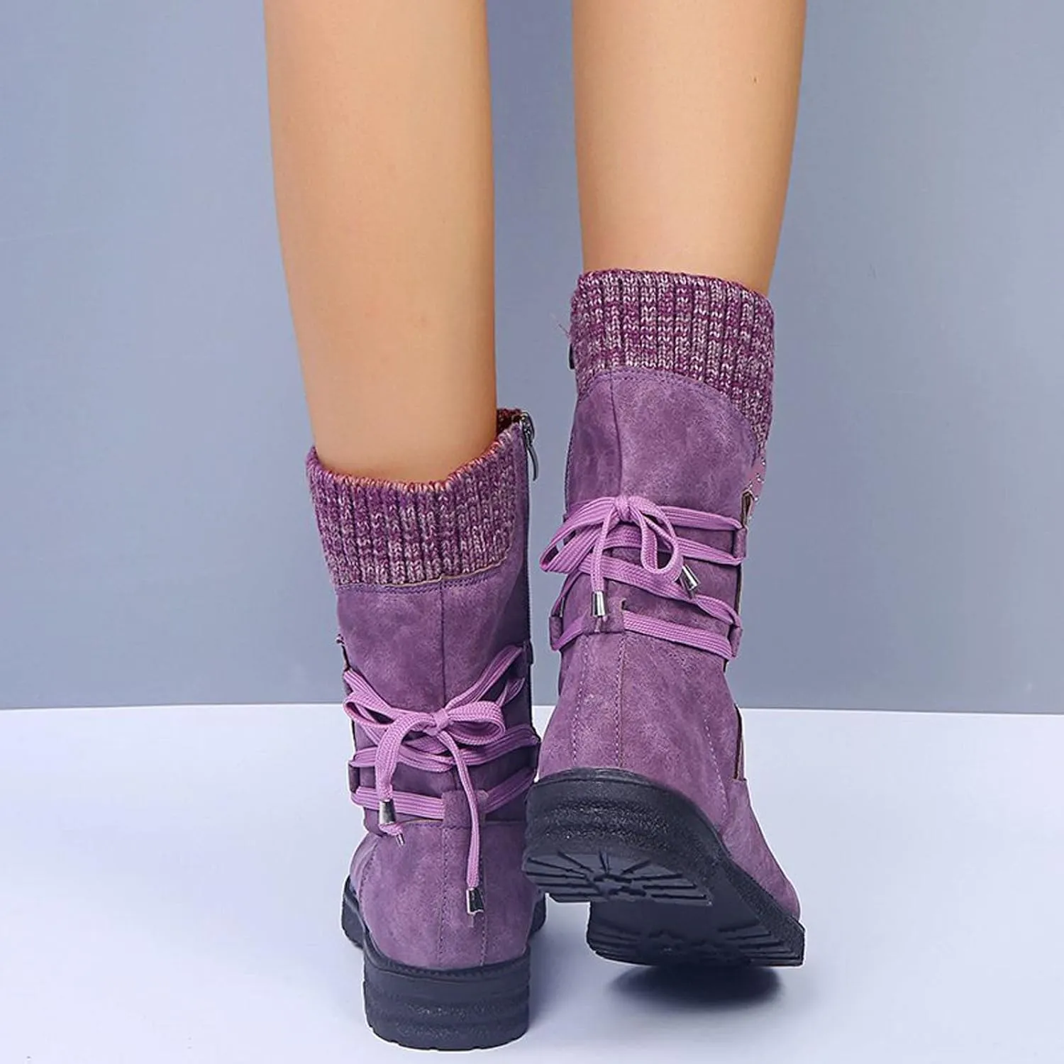 Ctreela Sock Top Boot for Women Fashion Short Combat Boots Slip On Booties with Side Zipper Low Heel Winter Ankle Booties