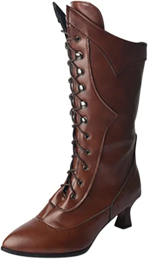 Ctreela Vintage Mid Calf Boots Western Cowboy Bootie Classic Baroque Dress Boot Gothic Knight Boots Witch Boots for Women