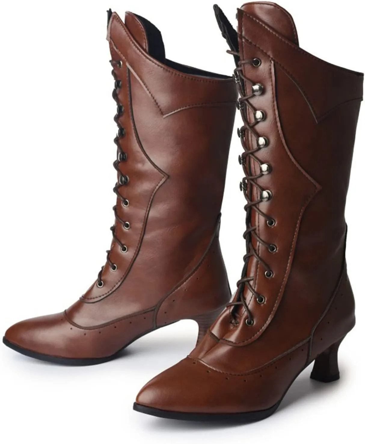 Ctreela Vintage Mid Calf Boots Western Cowboy Bootie Classic Baroque Dress Boot Gothic Knight Boots Witch Boots for Women