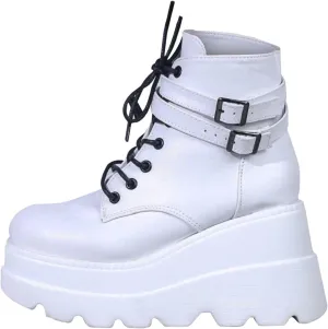 Ctreela Womens Punk Platform Boots Black Goth Booties Grunge Chunky High Heel Round Toe Boots Side Zip Combat Ankle Boots