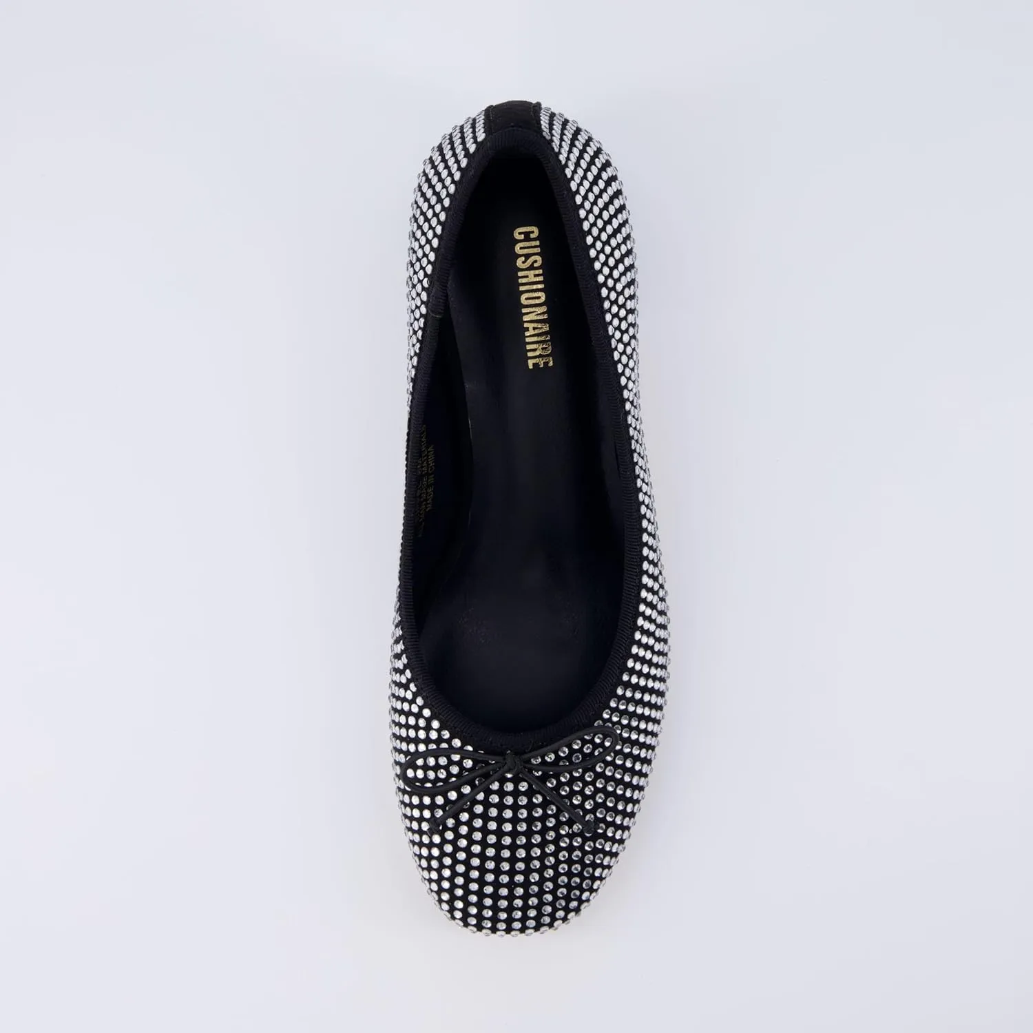 CUSHIONAIRE Women's Eiffel Rhinestone Bling Bow Flat with  Memory Foam and Wide Widths Available