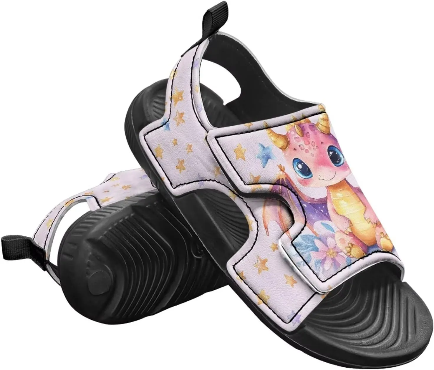 Cute Axolotl Kids Open Toe Slides Girls Boys Slip On Slide Sandals With Adjustable Strap Non-Slip Shower Shoes