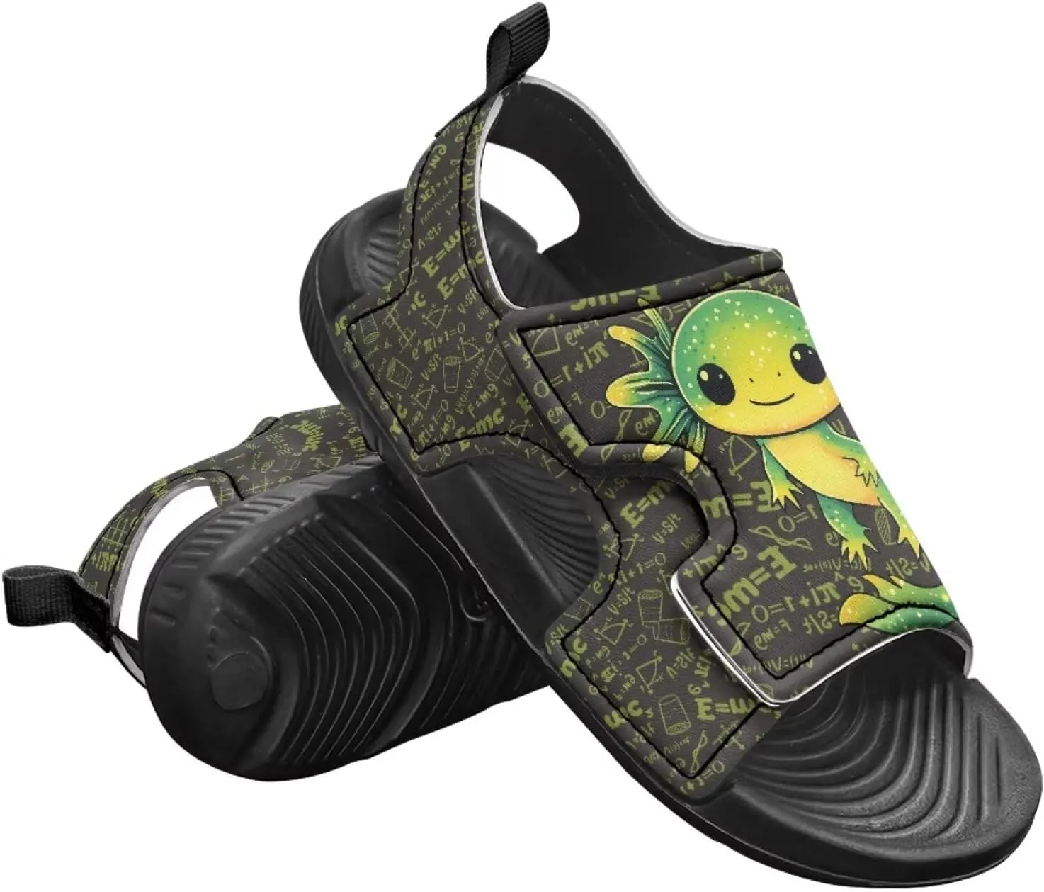Cute Axolotl Kids Open Toe Slides Girls Boys Slip On Slide Sandals With Adjustable Strap Non-Slip Shower Shoes