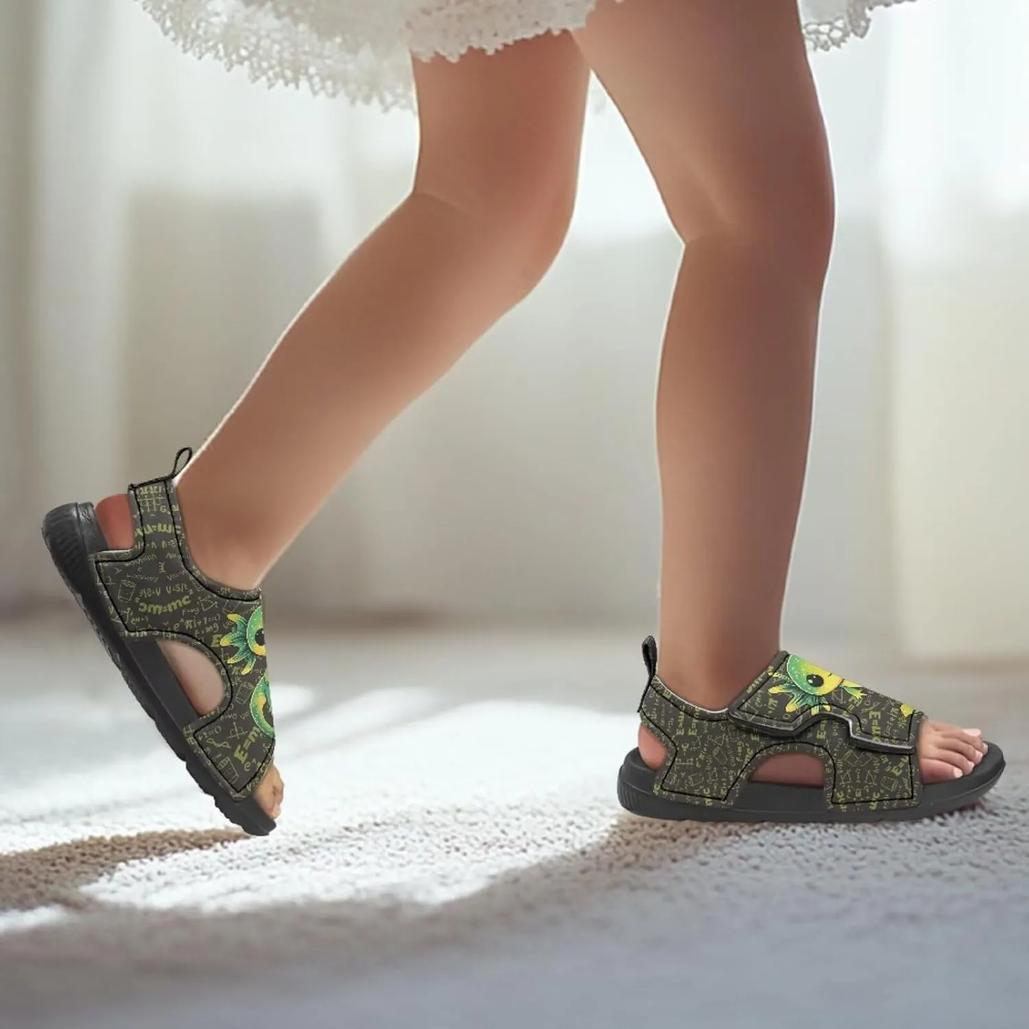 Cute Axolotl Kids Open Toe Slides Girls Boys Slip On Slide Sandals With Adjustable Strap Non-Slip Shower Shoes