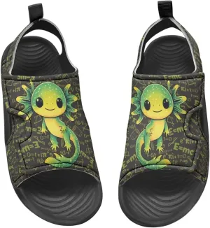 Cute Axolotl Kids Open Toe Slides Girls Boys Slip On Slide Sandals With Adjustable Strap Non-Slip Shower Shoes