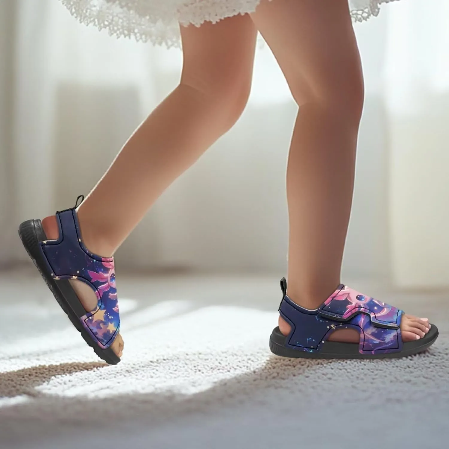 Cute Axolotl Kids Open Toe Slides Girls Boys Slip On Slide Sandals With Adjustable Strap Non-Slip Shower Shoes