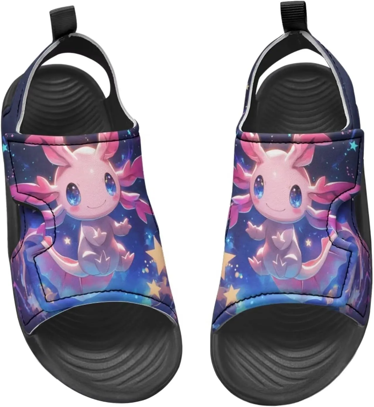 Cute Axolotl Kids Open Toe Slides Girls Boys Slip On Slide Sandals With Adjustable Strap Non-Slip Shower Shoes