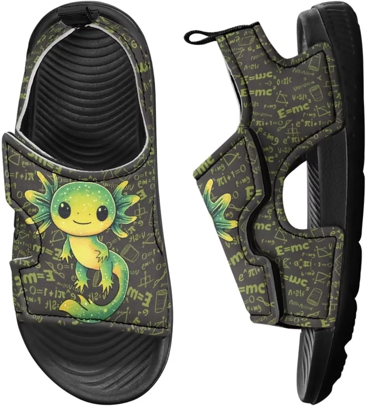 Cute Axolotl Kids Open Toe Slides Girls Boys Slip On Slide Sandals With Adjustable Strap Non-Slip Shower Shoes