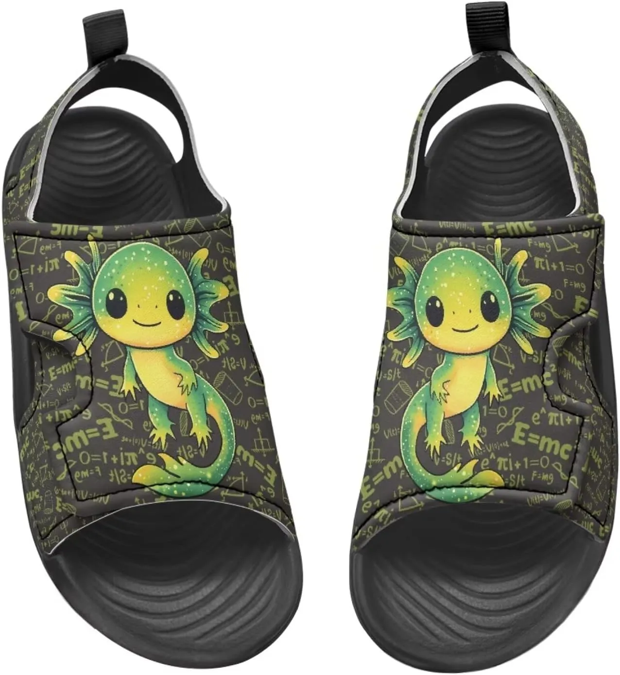 Cute Axolotl Kids Open Toe Slides Girls Boys Slip On Slide Sandals With Adjustable Strap Non-Slip Shower Shoes