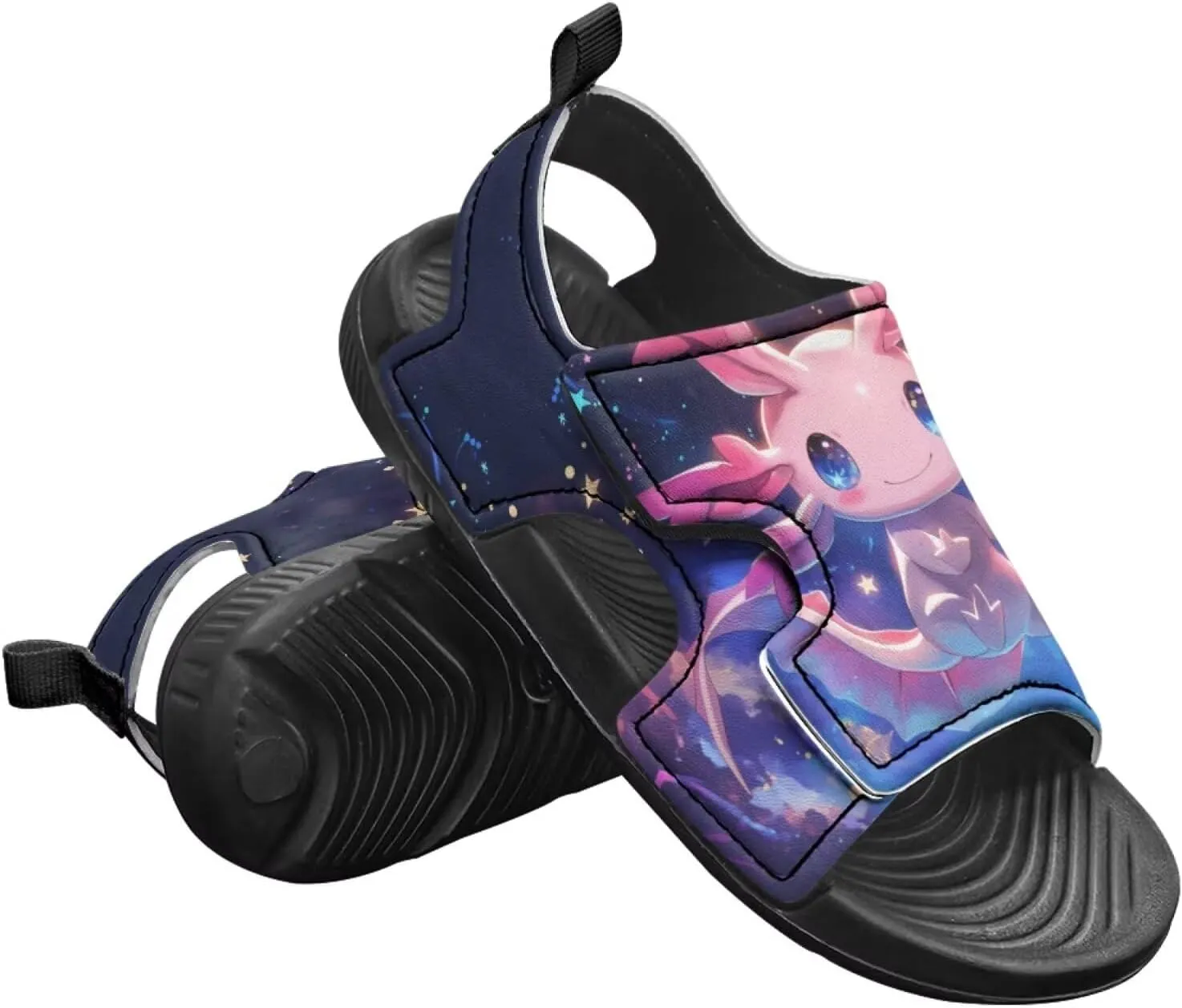 Cute Axolotl Kids Open Toe Slides Girls Boys Slip On Slide Sandals With Adjustable Strap Non-Slip Shower Shoes