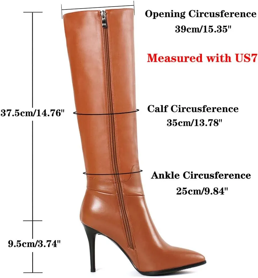 Dance&Style Women's Leather Boots Middle Thin Heels Shoes Zipper Knee High Boots