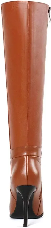 Dance&Style Women's Leather Boots Middle Thin Heels Shoes Zipper Knee High Boots
