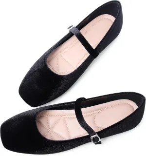 Dear Time Women's Comfortable Mary Jane Flats Soft Flats Square Toe Casual Ballet Flats with Ankle Strap