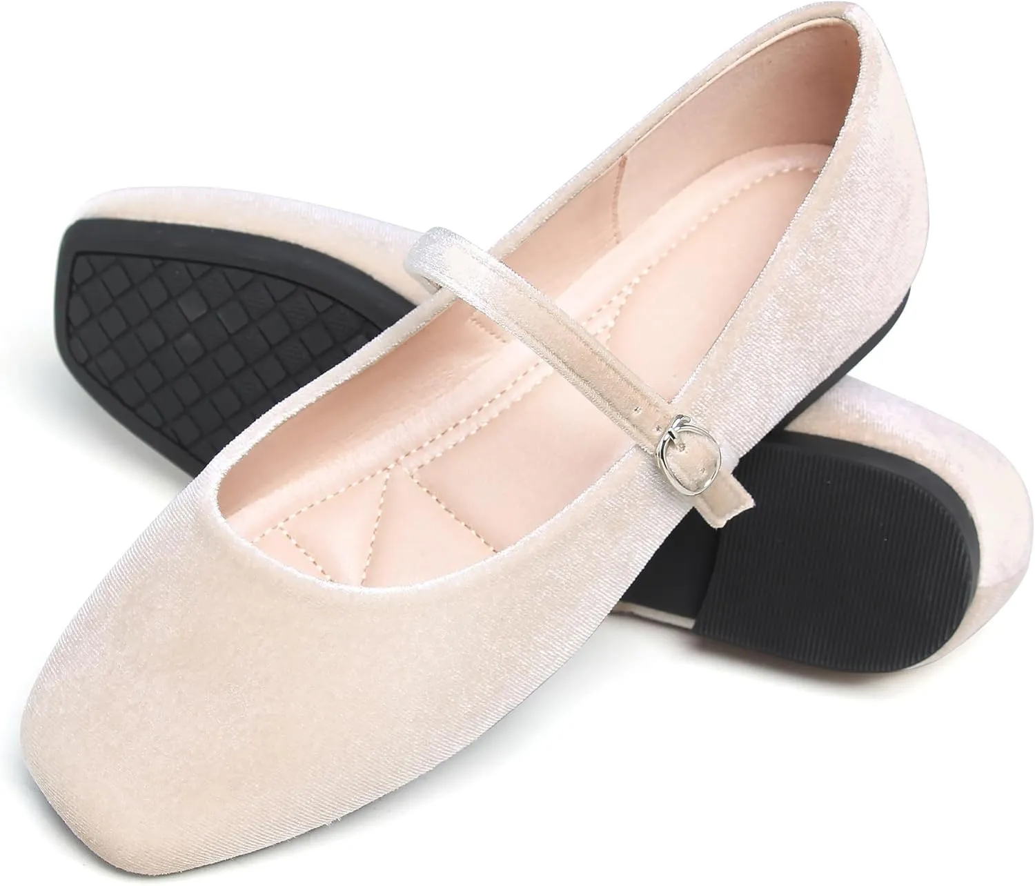 Dear Time Women's Comfortable Mary Jane Flats Soft Flats Square Toe Casual Ballet Flats with Ankle Strap