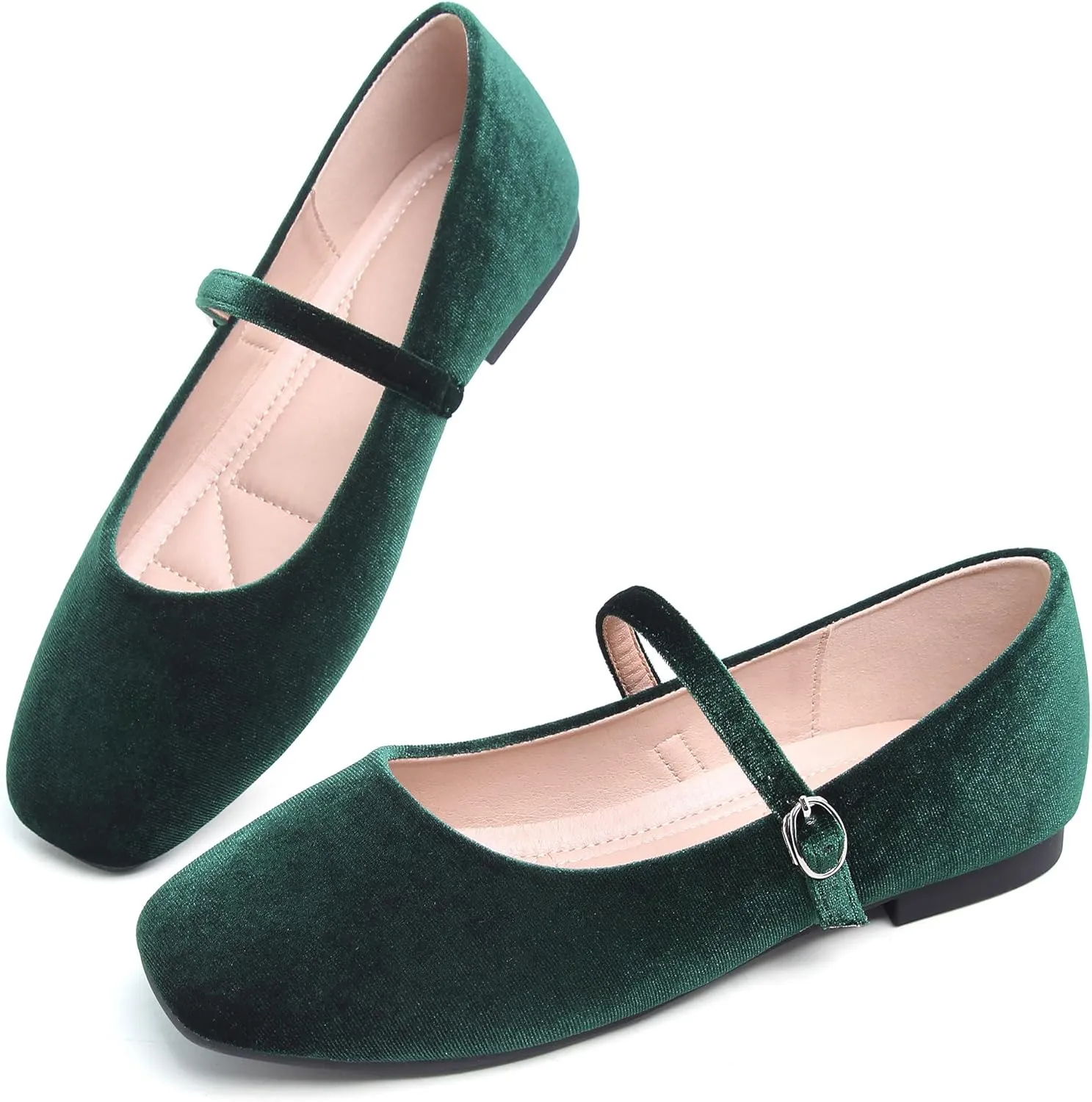 Dear Time Women's Comfortable Mary Jane Flats Soft Flats Square Toe Casual Ballet Flats with Ankle Strap