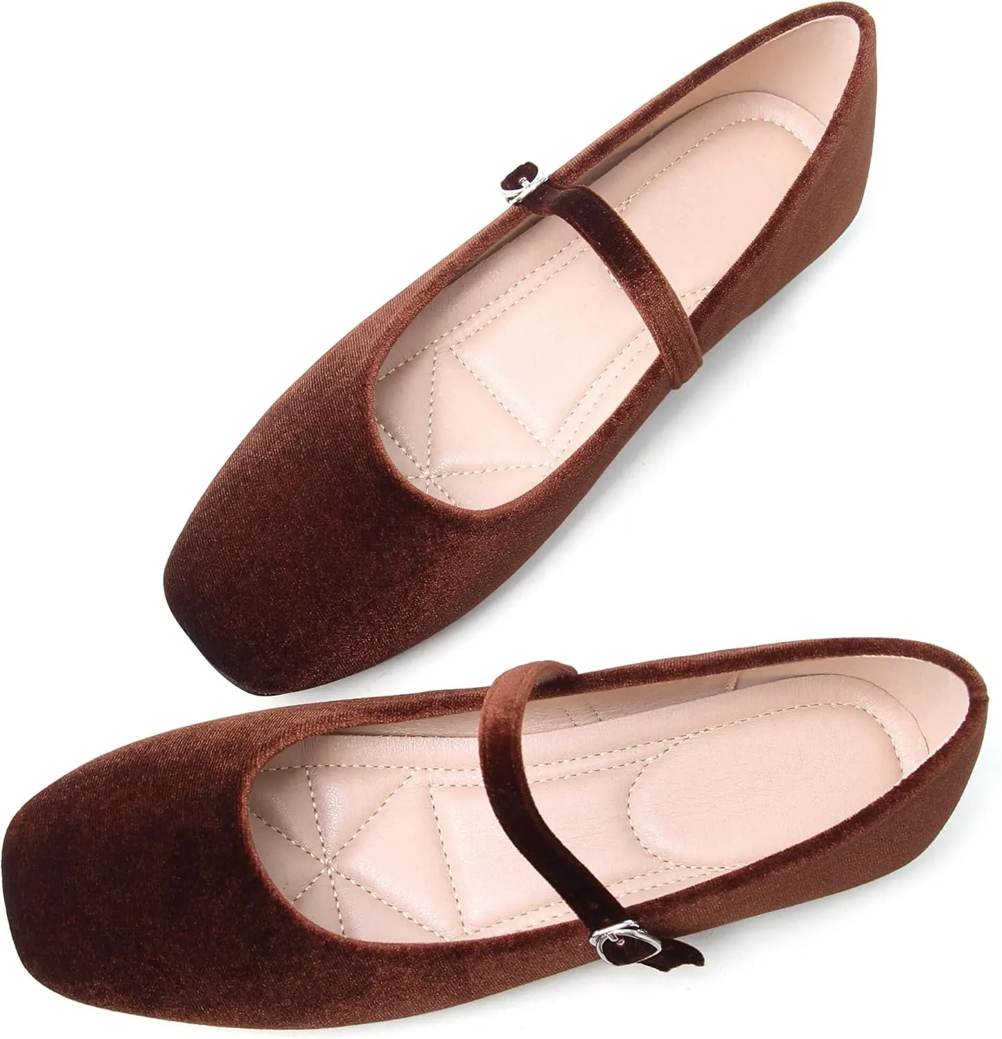 Dear Time Women's Comfortable Mary Jane Flats Soft Flats Square Toe Casual Ballet Flats with Ankle Strap