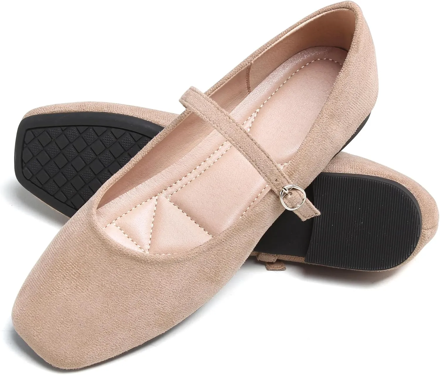 Dear Time Women's Comfortable Mary Jane Flats Soft Flats Square Toe Casual Ballet Flats with Ankle Strap