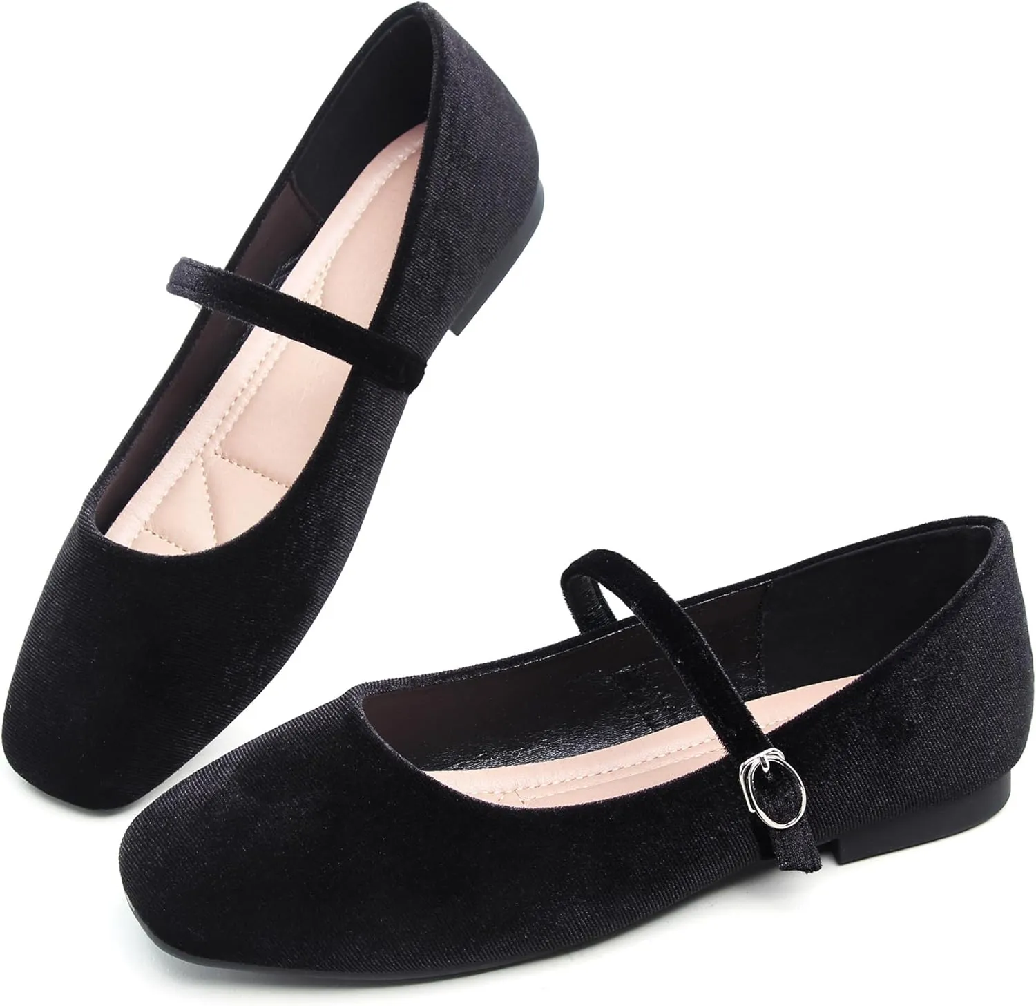 Dear Time Women's Comfortable Mary Jane Flats Soft Flats Square Toe Casual Ballet Flats with Ankle Strap