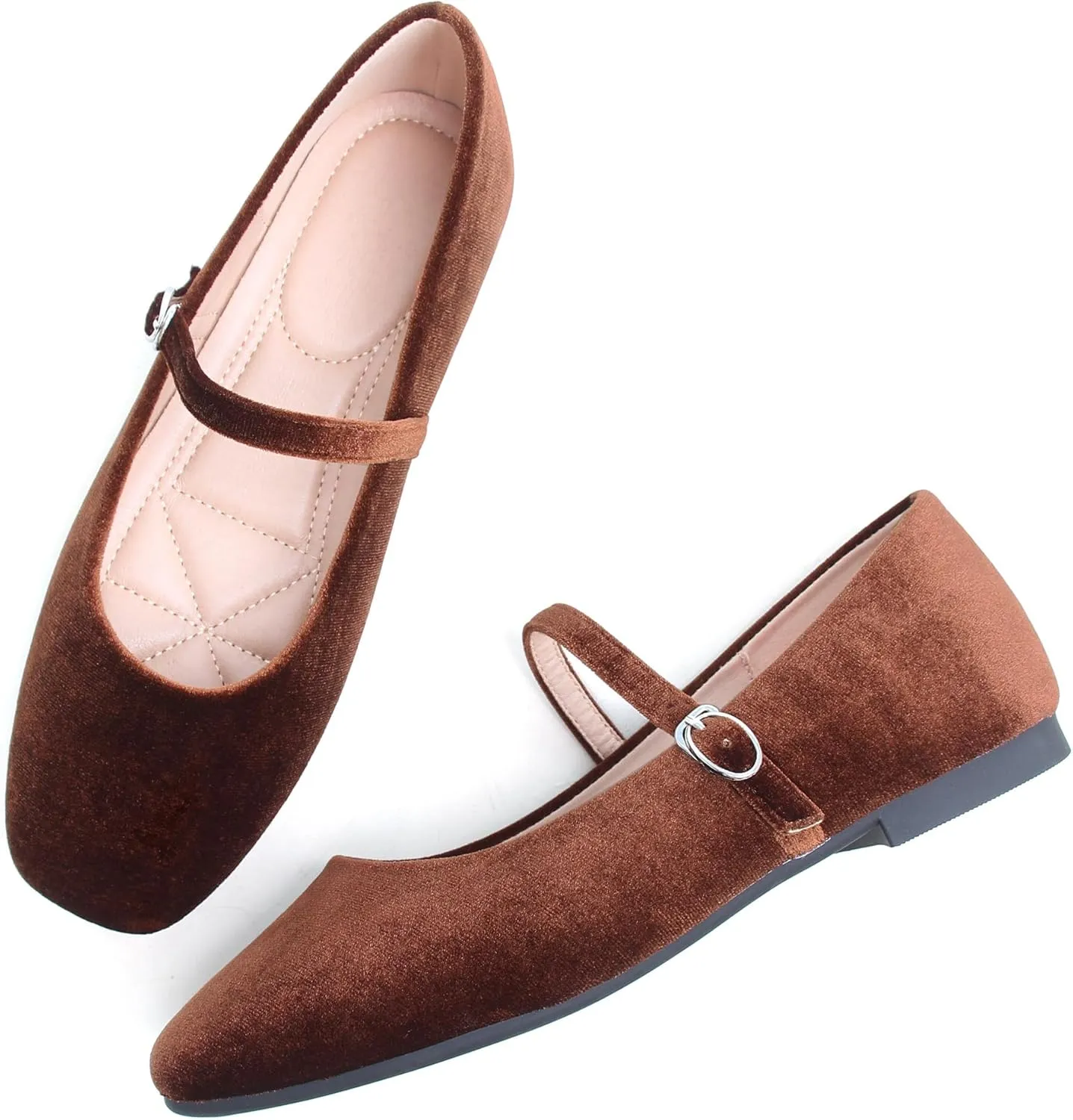 Dear Time Women's Comfortable Mary Jane Flats Soft Flats Square Toe Casual Ballet Flats with Ankle Strap