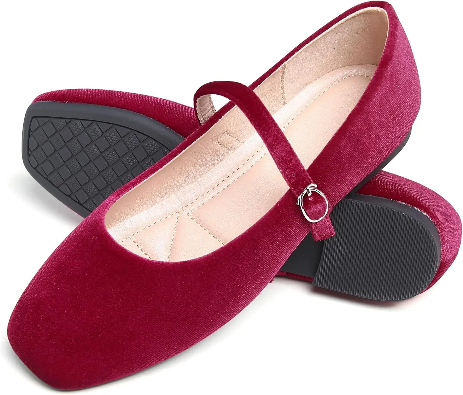 Dear Time Women's Comfortable Mary Jane Flats Soft Flats Square Toe Casual Ballet Flats with Ankle Strap