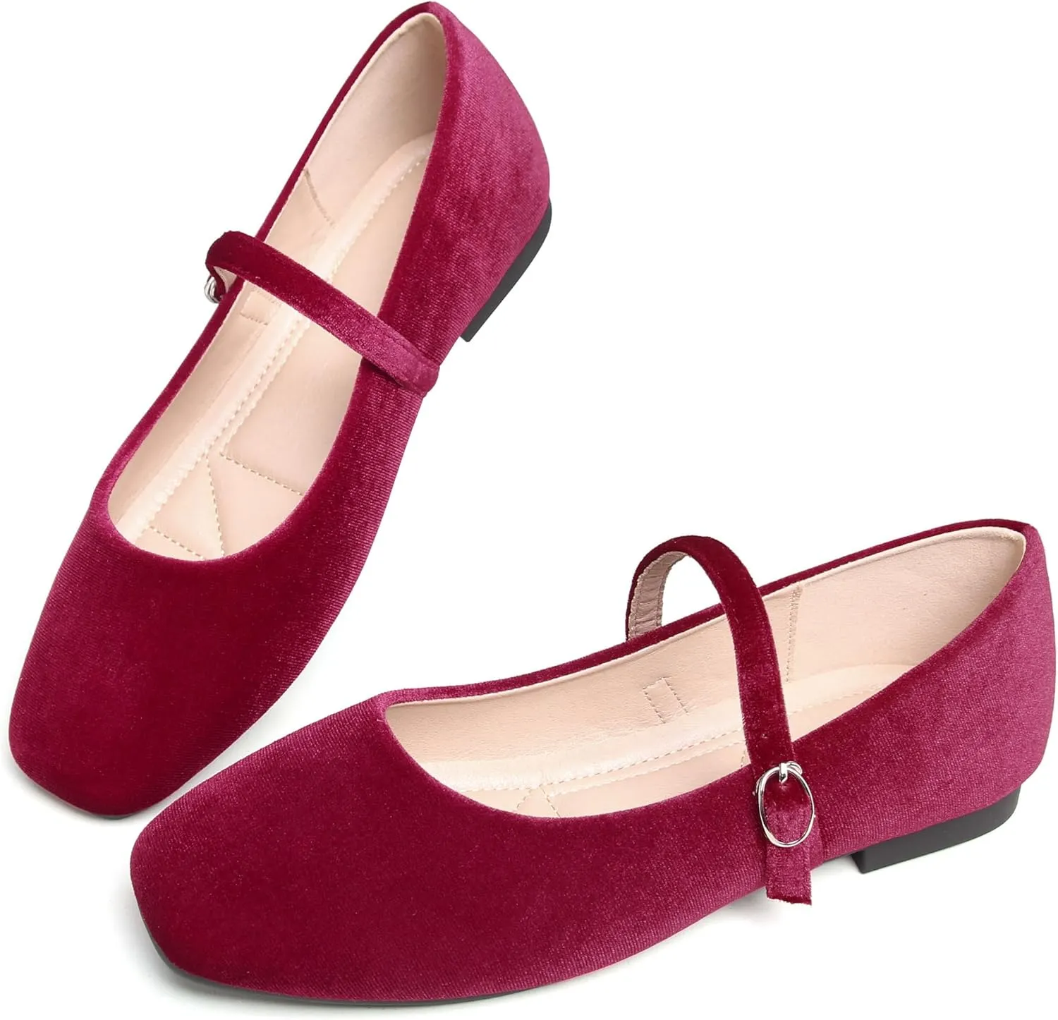 Dear Time Women's Comfortable Mary Jane Flats Soft Flats Square Toe Casual Ballet Flats with Ankle Strap
