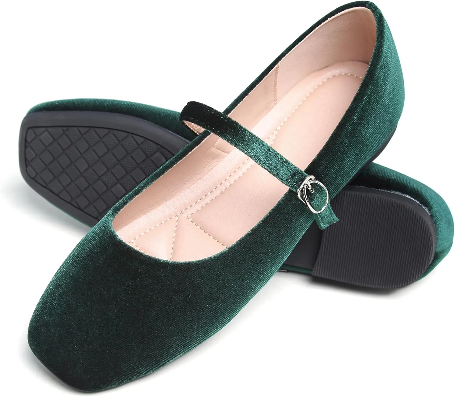 Dear Time Women's Comfortable Mary Jane Flats Soft Flats Square Toe Casual Ballet Flats with Ankle Strap