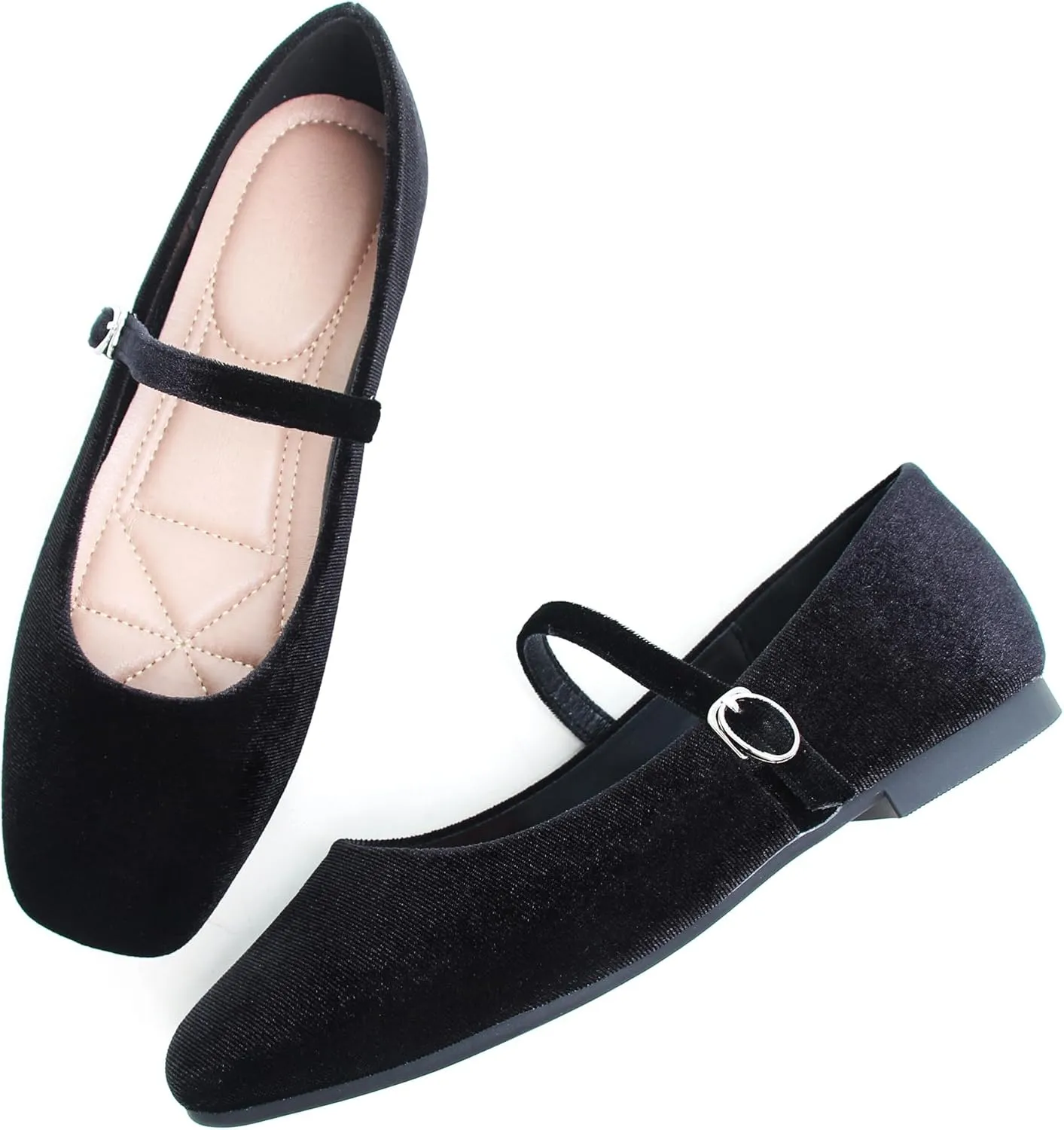 Dear Time Women's Comfortable Mary Jane Flats Soft Flats Square Toe Casual Ballet Flats with Ankle Strap