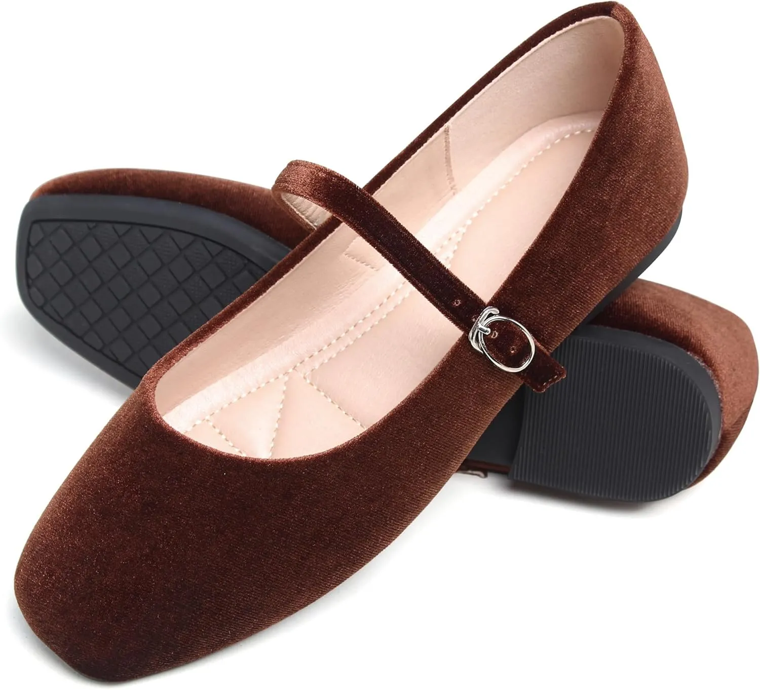Dear Time Women's Comfortable Mary Jane Flats Soft Flats Square Toe Casual Ballet Flats with Ankle Strap