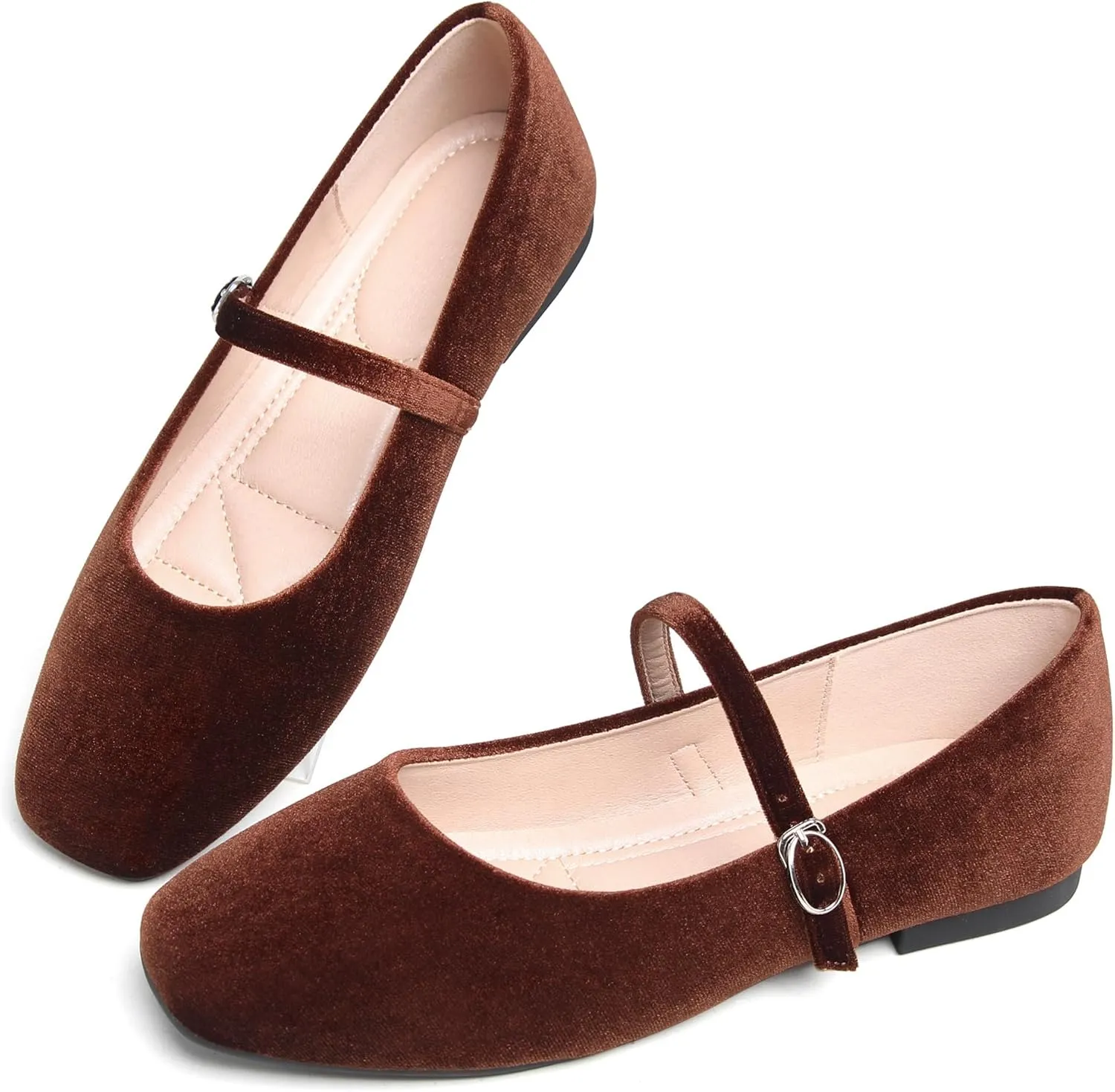 Dear Time Women's Comfortable Mary Jane Flats Soft Flats Square Toe Casual Ballet Flats with Ankle Strap