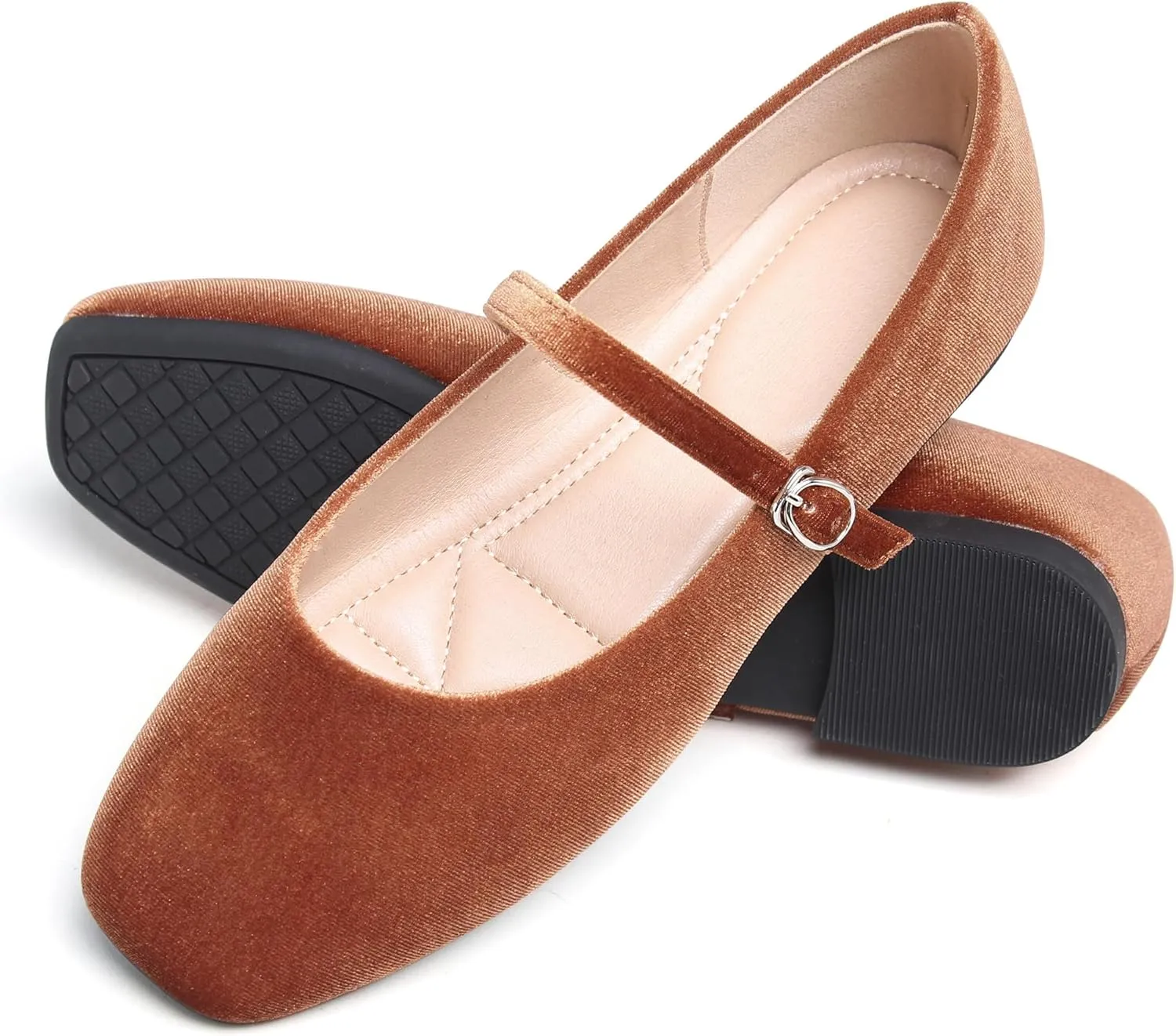 Dear Time Women's Comfortable Mary Jane Flats Soft Flats Square Toe Casual Ballet Flats with Ankle Strap