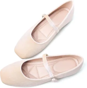 Dear Time Women's Comfortable Mary Jane Flats Soft Flats Square Toe Casual Ballet Flats with Ankle Strap