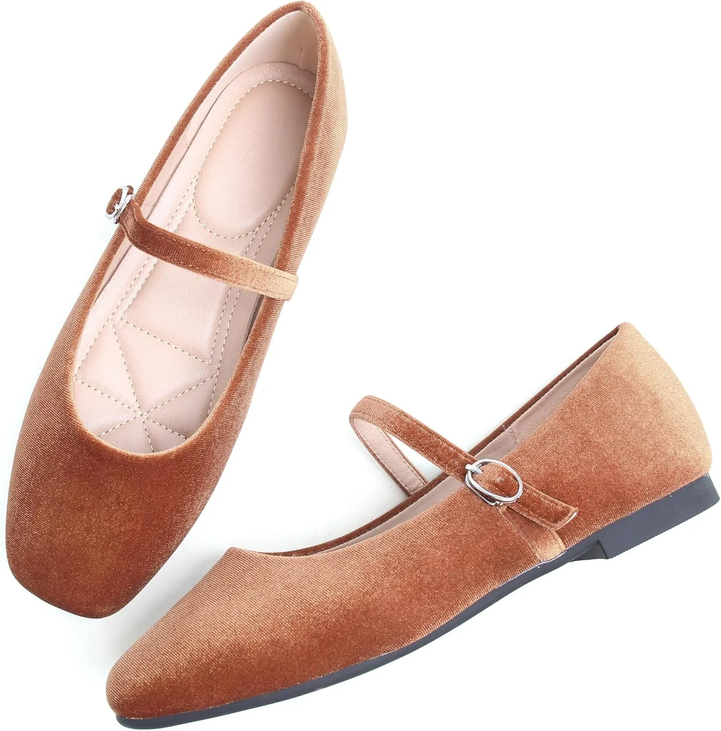 Dear Time Women's Comfortable Mary Jane Flats Soft Flats Square Toe Casual Ballet Flats with Ankle Strap