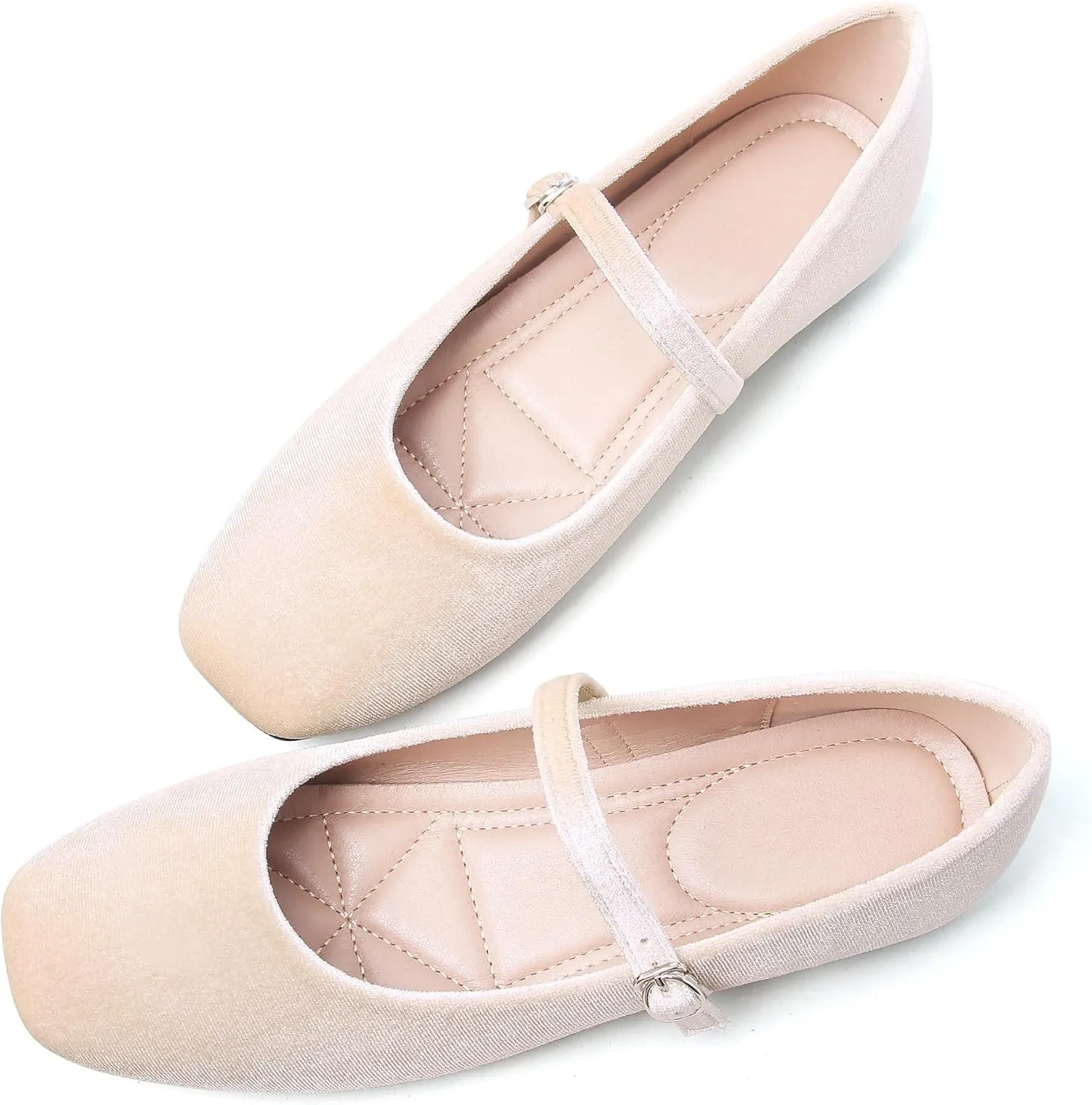 Dear Time Women's Comfortable Mary Jane Flats Soft Flats Square Toe Casual Ballet Flats with Ankle Strap