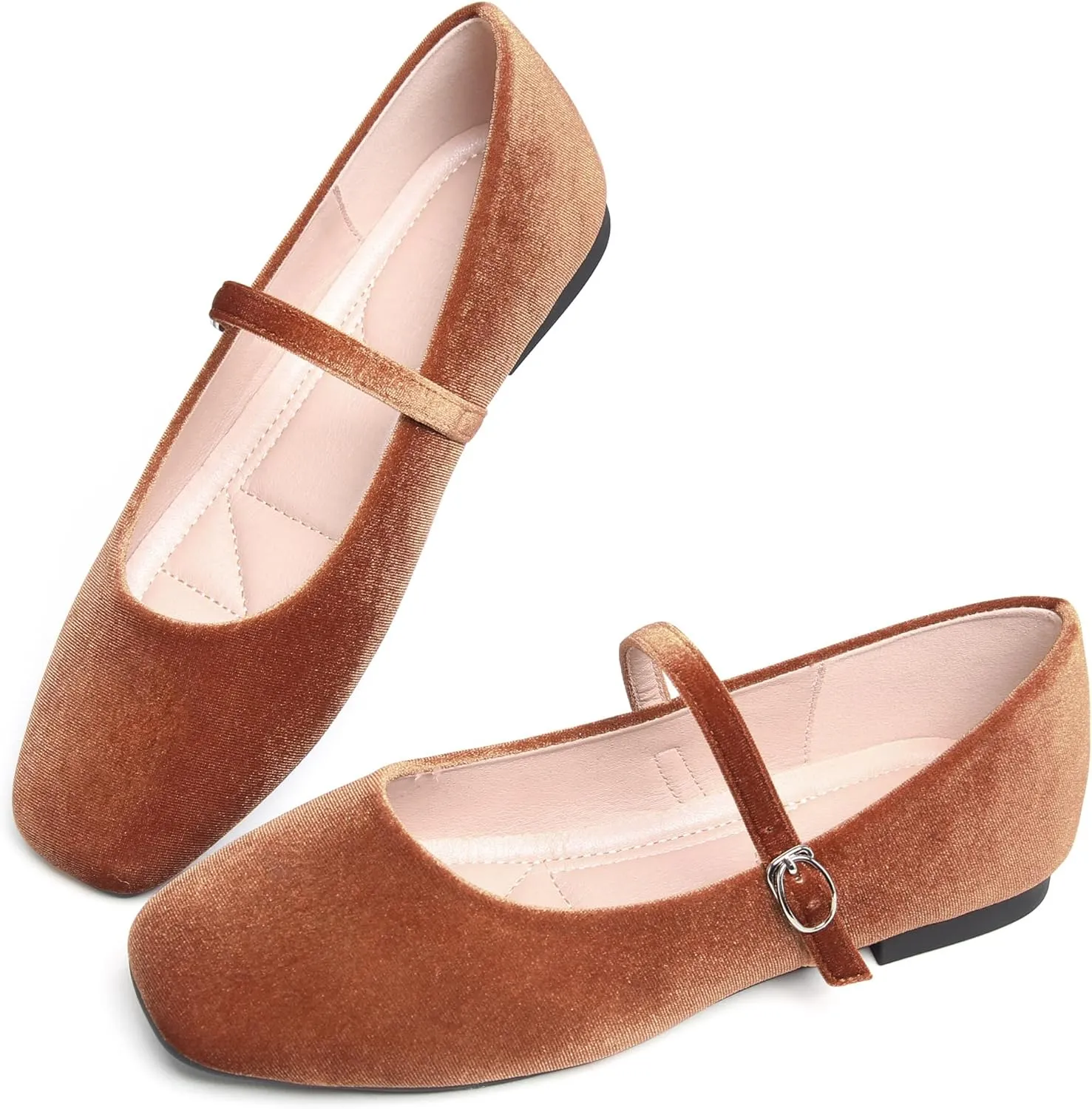 Dear Time Women's Comfortable Mary Jane Flats Soft Flats Square Toe Casual Ballet Flats with Ankle Strap