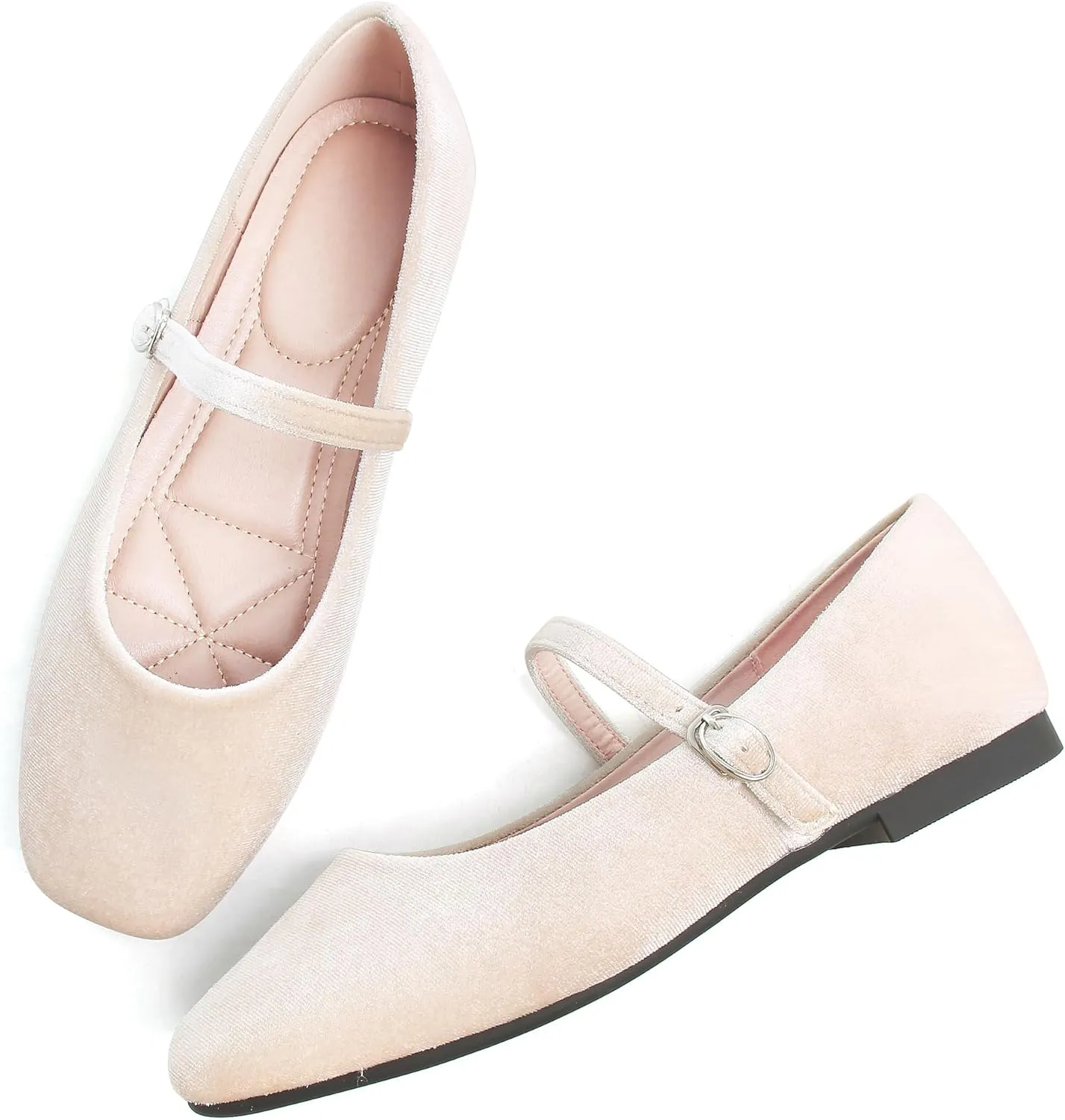 Dear Time Women's Comfortable Mary Jane Flats Soft Flats Square Toe Casual Ballet Flats with Ankle Strap