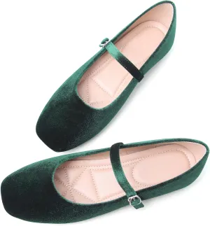 Dear Time Women's Comfortable Mary Jane Flats Soft Flats Square Toe Casual Ballet Flats with Ankle Strap