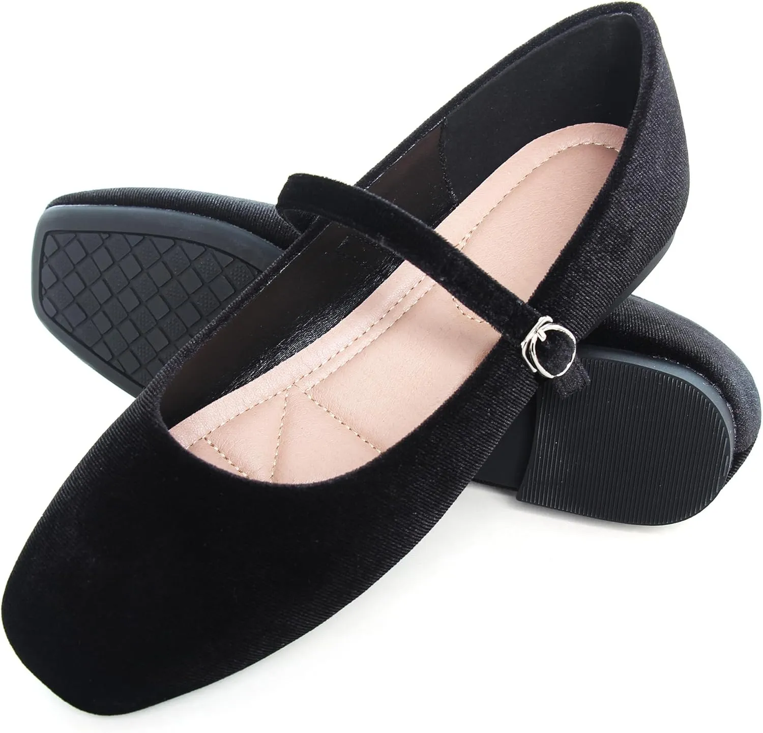 Dear Time Women's Comfortable Mary Jane Flats Soft Flats Square Toe Casual Ballet Flats with Ankle Strap