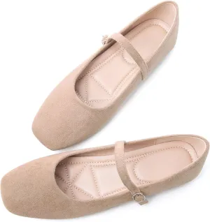 Dear Time Women's Comfortable Mary Jane Flats Soft Flats Square Toe Casual Ballet Flats with Ankle Strap