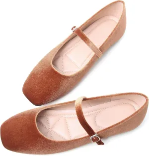 Dear Time Women's Comfortable Mary Jane Flats Soft Flats Square Toe Casual Ballet Flats with Ankle Strap